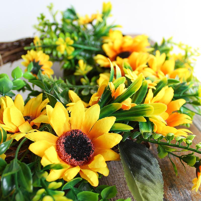Spring Pastoral Wind Rattan Sunflower Wreath Simulation Sunflower Wreath Door Hanging Ornaments