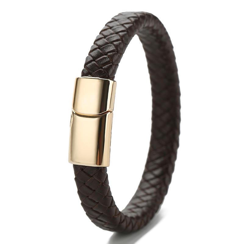 Herren Retro Geflochtenes Lederarmband mit Magnetschnalle