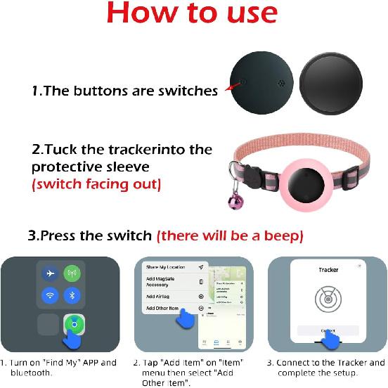 Cat Tracker Collar, Cat Collar with Finder Tag (iOS ONLY), Compatible with Apple Find My, No Monthly Fee, Cat Collar Waterproof (Pink)