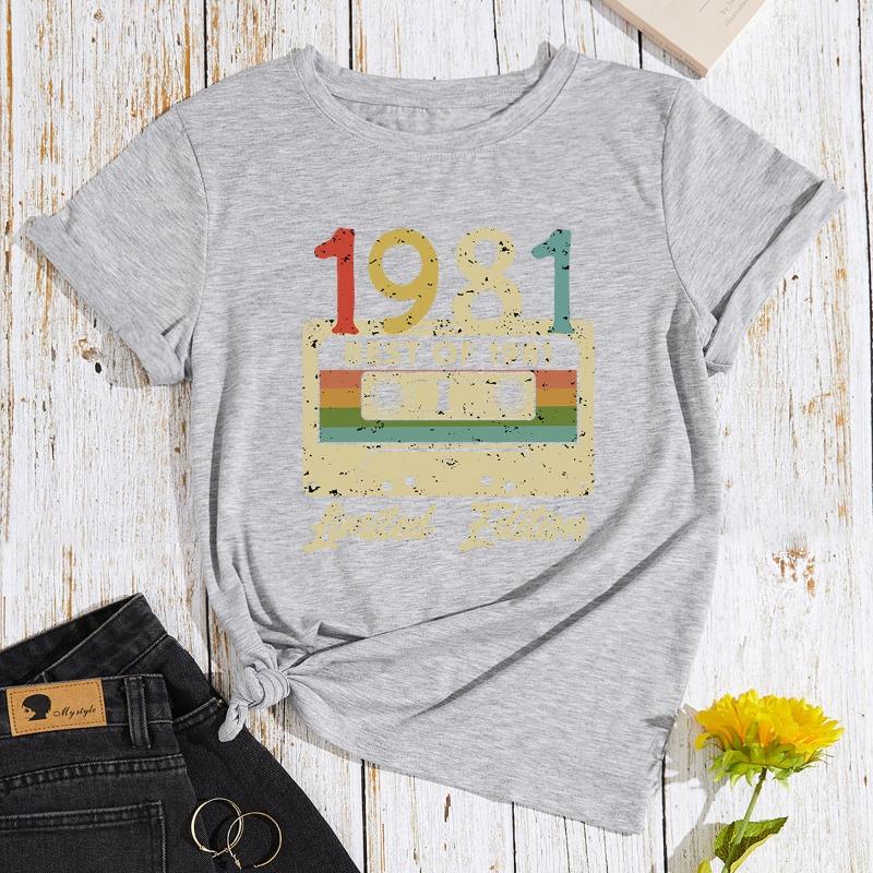 Women's 1981 Cassette Printed Loose Round Neck Short Sleeved T-shirt for Women Shirt