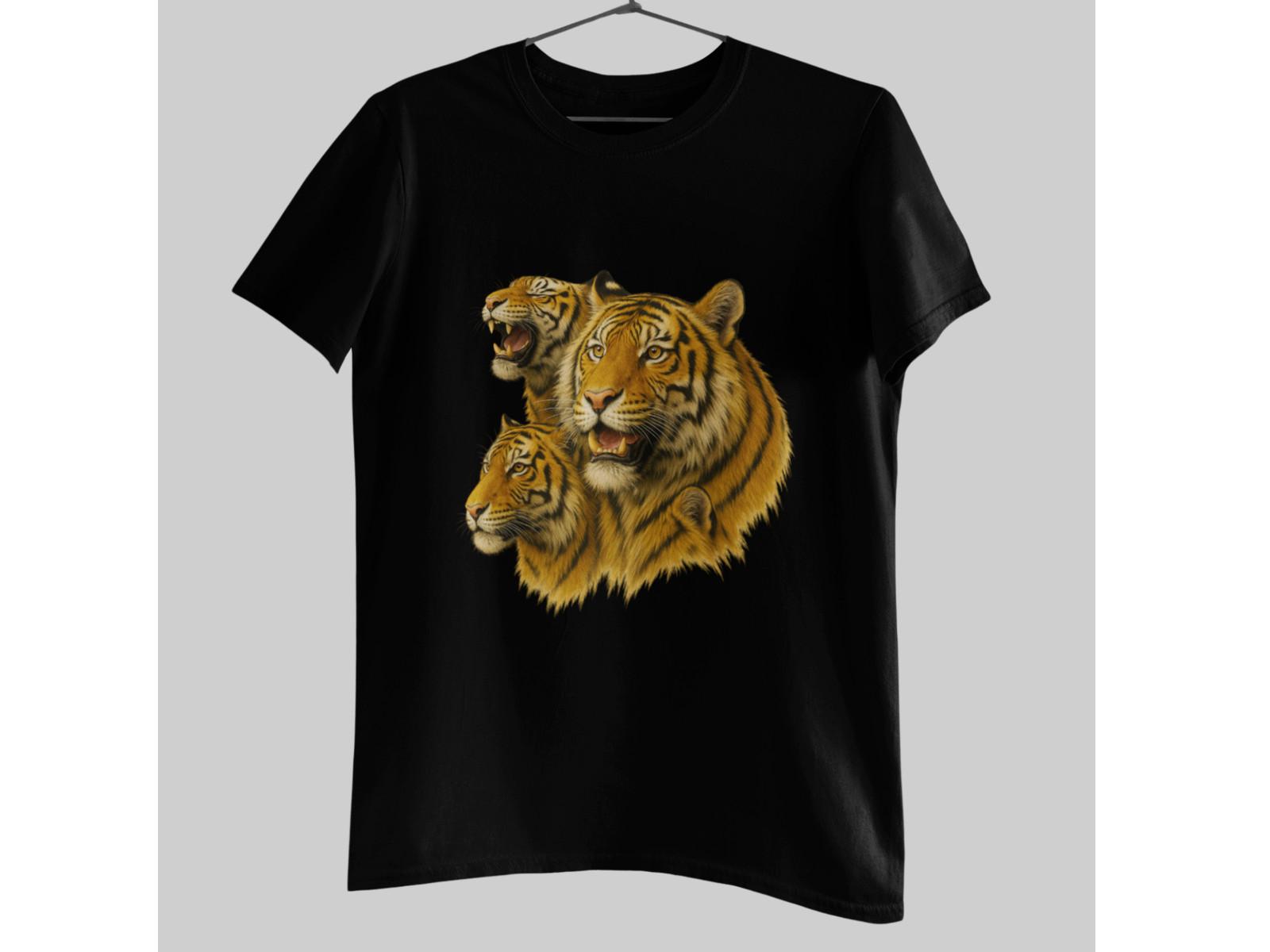 Tiger Trio T-Shirt | Realistic 3 Tiger Heads Wildlife Graphic Tee Unisex XL