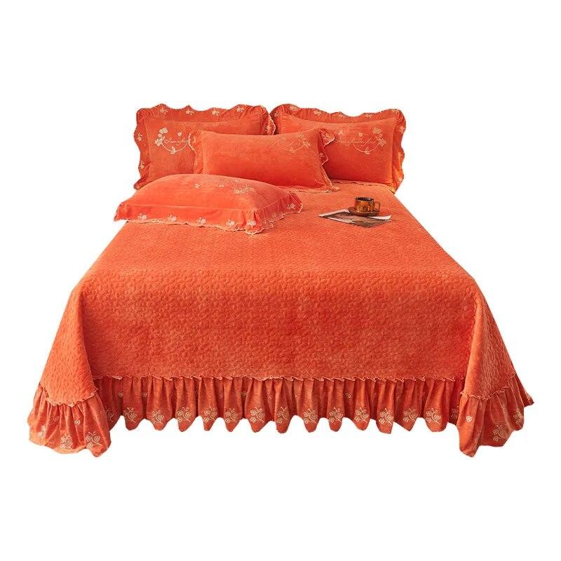 Thickened Velvet Bedspread Coverlet Quilted Soft Bed Sheet Embroidery Ruffle Skirt Queen King Size 3pcs Droppshipping