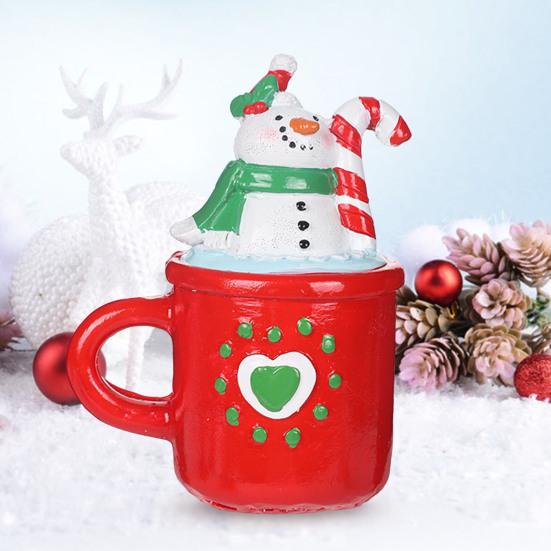 Christmas Decoration Mini Coffee Mug Decor with Faux Whipped Cream Toppers Resin Santa Snowman Tabletop Figurine for Home Parties Supplies