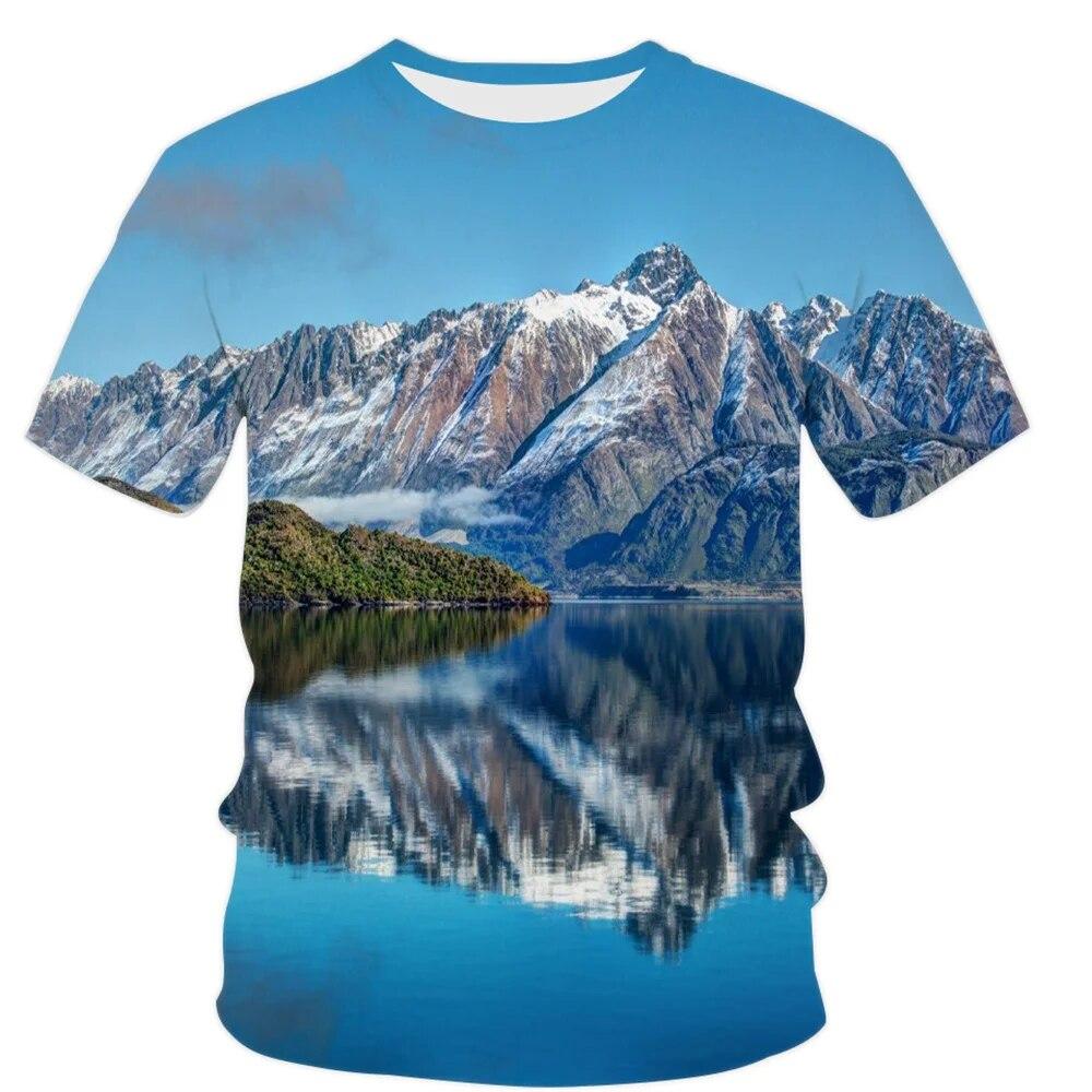 Summer Landscape Pattern T-shirt Men's Fashion Natural Scenery Top Handsome Casual Fashion 3D Printed Clothing