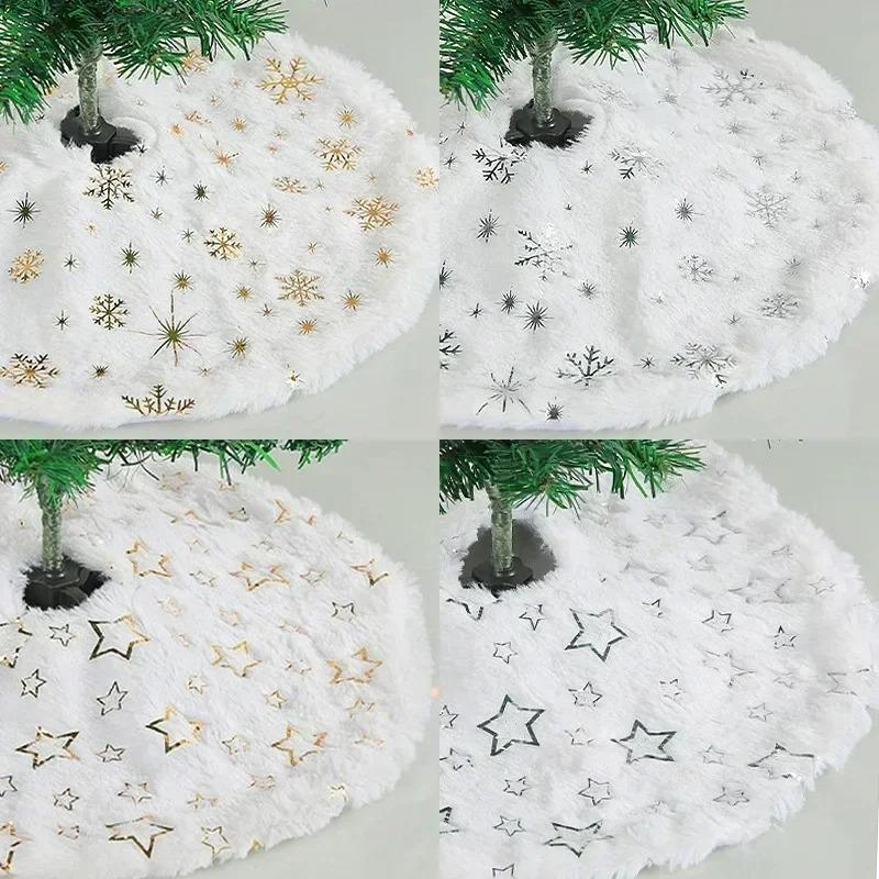 Christmas Tree Skirt White Plush Snowflakes Faux Fur Xmas Trees Skirts Base Cover New Year Ornaments Home Decoration Carpet 38Cm