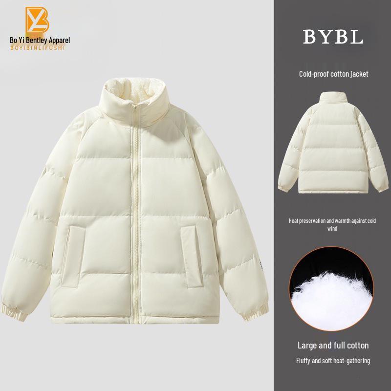 Men s Diamond Quilted Cashmere Cotton Jacket - 2025 Autumn/Winter Windproof Stand Collar Coat Small