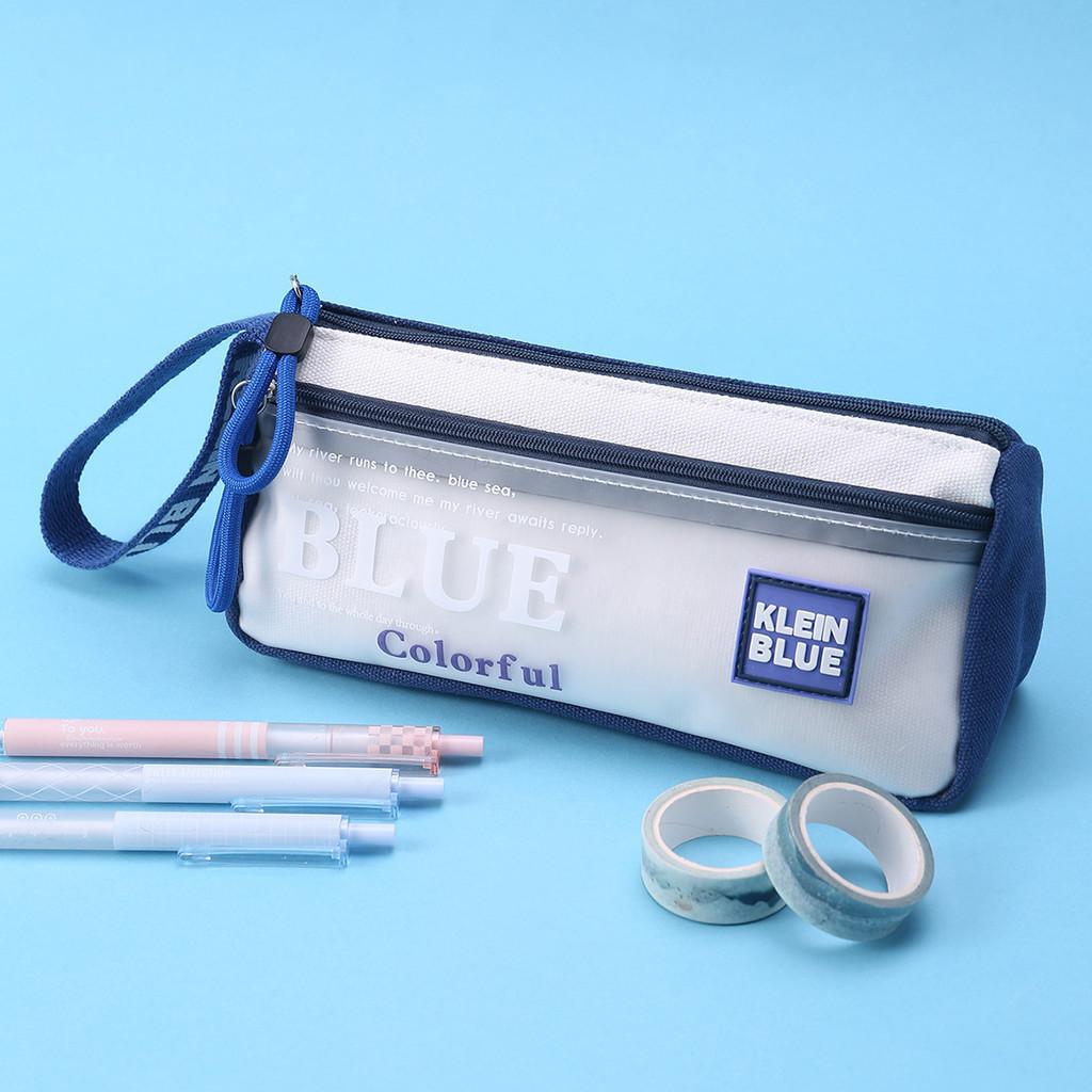 Clain Blue Pencil Case With Large Capacity And Zipper Closure For Students And Office Use