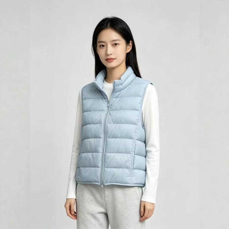 Womens Short Puffer Vest With Stand Collar 50% White Duck Down 9 Colors Loose Fit Fall Winter Outerwear