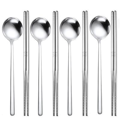 KXLCGYK Spoon and Chopsticks Set of 4 Stainless Steel Korean Spoon Square Chopsticks Lightweight Hollow Chopsticks Korean Tableware Curry Mirror