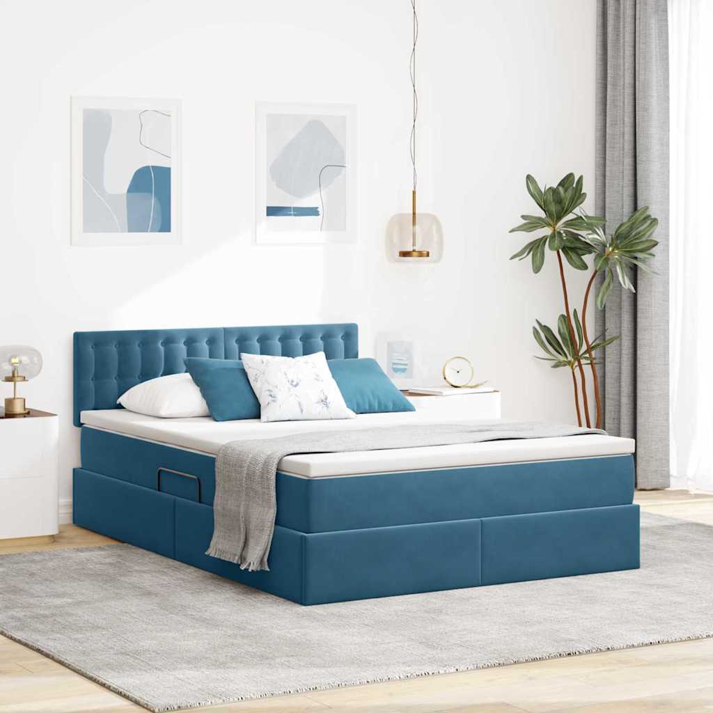 Storage Bed with Mattress Dark Blue 140 x 200 cm Velvet