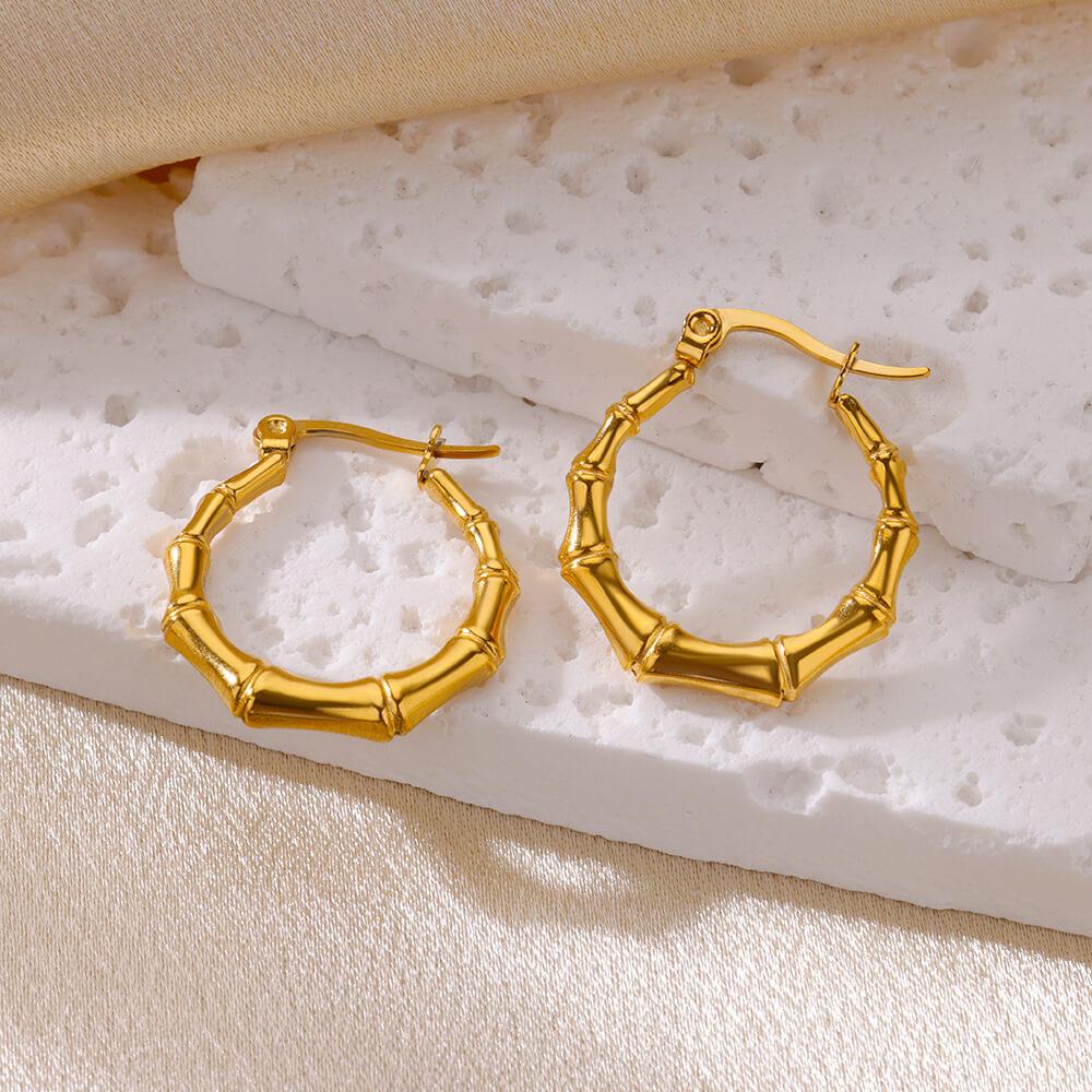 Trendy Round Stainless Steel Hoop Earrings for Women Simple Gold Color Earring Waterproof Ear Piercing Zircon Birthday Gifts
