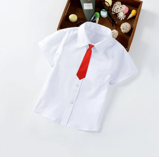 

Белая рубашка Детская белая рубашка Одежда для выступлений Белая рубашка для детей среднего возраста Весенне-осенняя рубашка с коротким рукавом 130