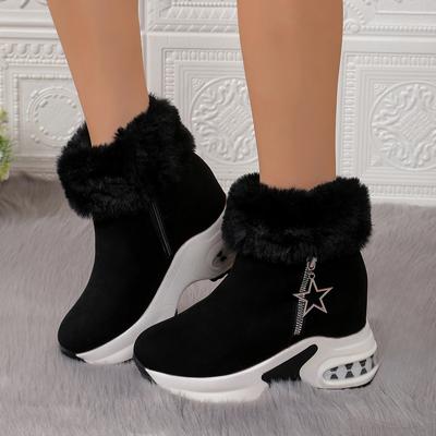 Mode Damen Ballerinas Stiefel 2024 Neue Wintermode Lässige Outdoor Schuhe für Damen Hohe Absätze Runde Zehenpartie Einfarbig Zapatos De Mujer