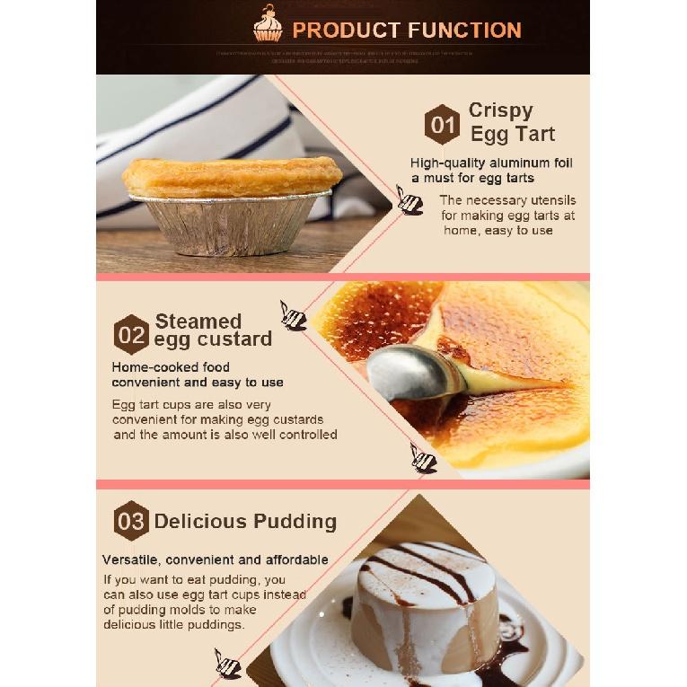 100pcs Reusable Aluminum Foil Baking Cups Egg Tart Pan Cupcake Case Tar Cake Mold Bakewares with Tin Barbecue Seasoning