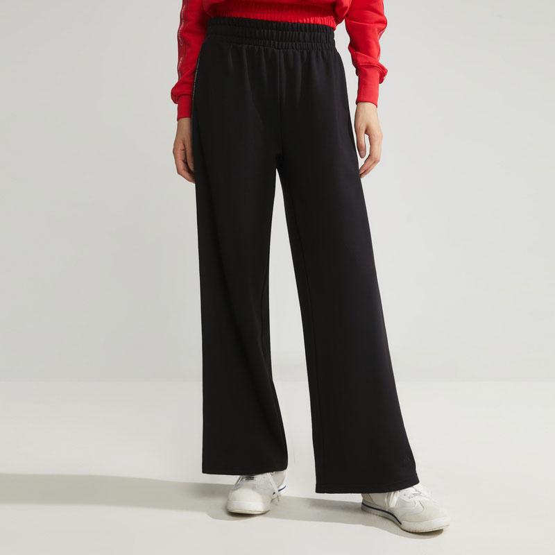 Calvin Klein Solid Color Fashion Jacquard Woven Belt Cotton Knit Wide Leg Casual Pants Women Bottoms Space-Black ZW02280-BEH