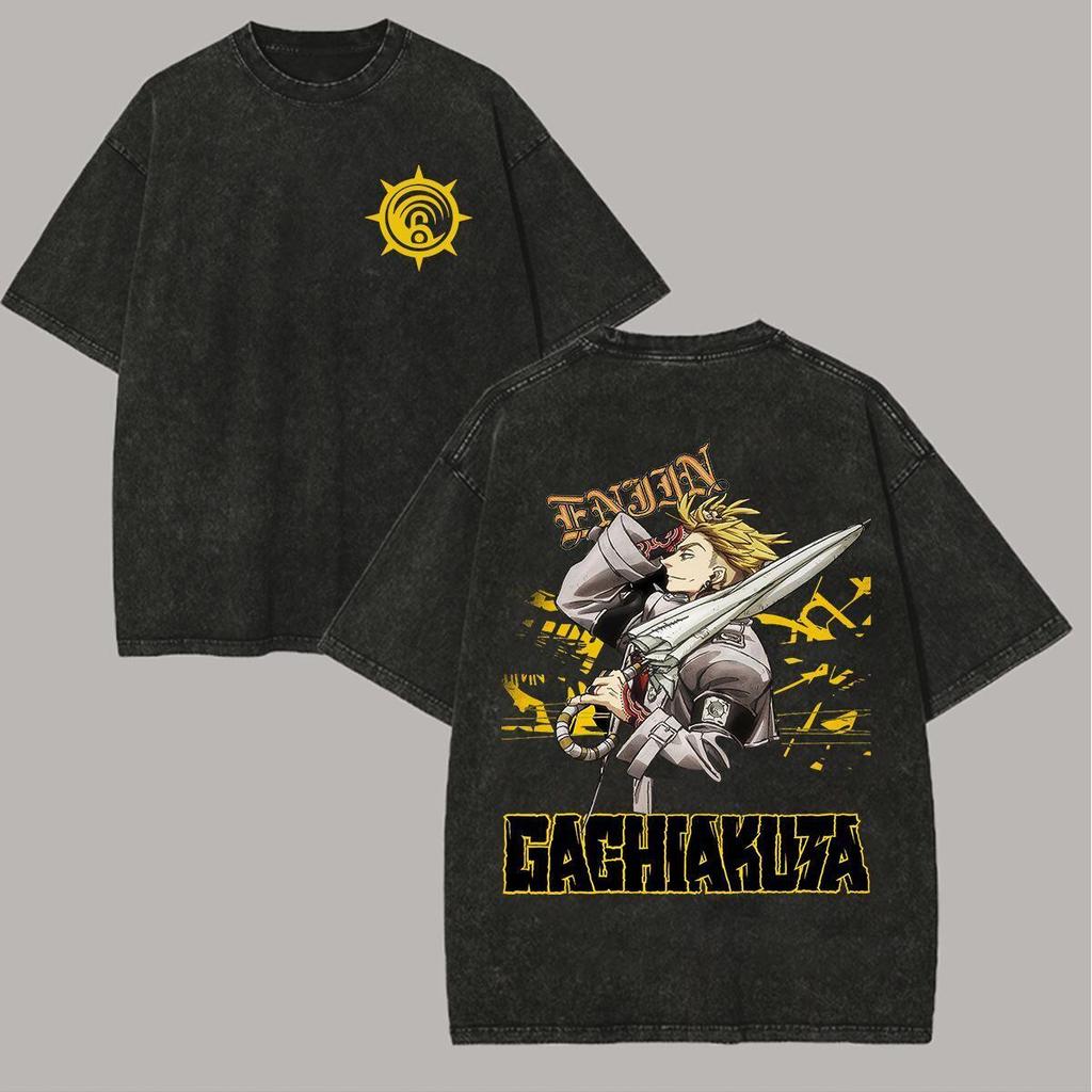 Fit GACHIAKUTA Printed T-shirt Washed and Made Old Heavy Cotton Short Sleeve for Men and Women