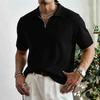 Mens Half Zip Lapel Hollow Knit Short Sleeve Casual Polo Shirt