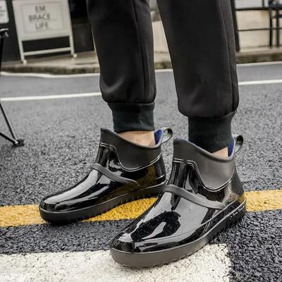 Chef Kitchen Pvc Waterproof Cooking Male Shoes Low Short Men's Rain Boots Ankle Low-heel Without Lacing Non-slip Adult Wide Toes
