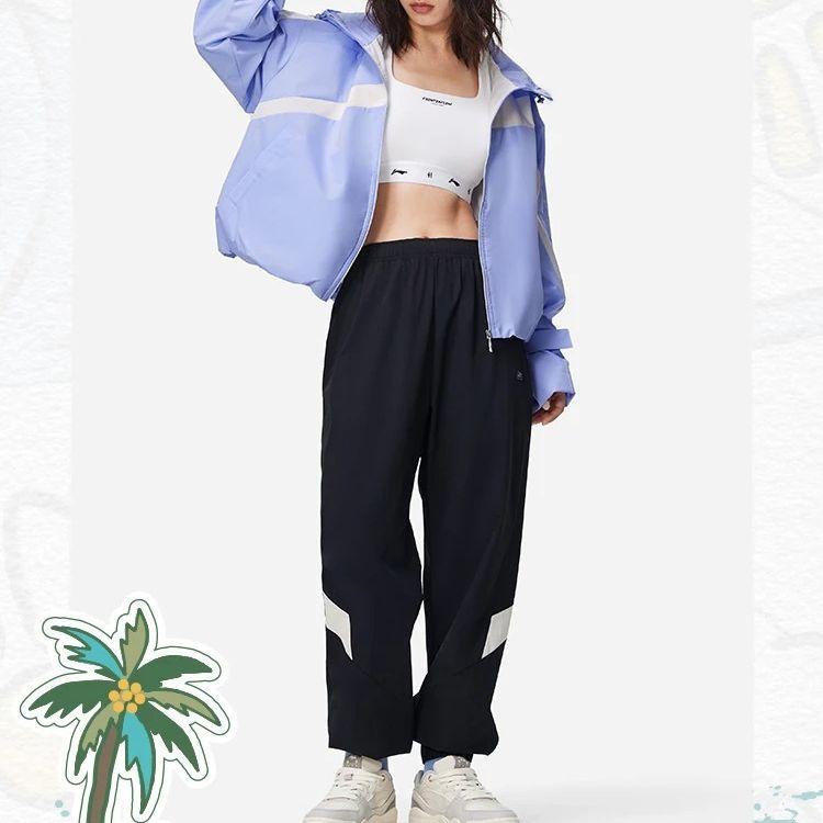 Li Ning Sports Trend Series Comfortable Casual Solid Color Tapered Knit Joggers Women Joggers Black AYKT168-6