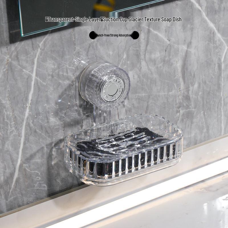 Wall-Mounted Double-Layer Vacuum Suction Soap Dish with Draining Function