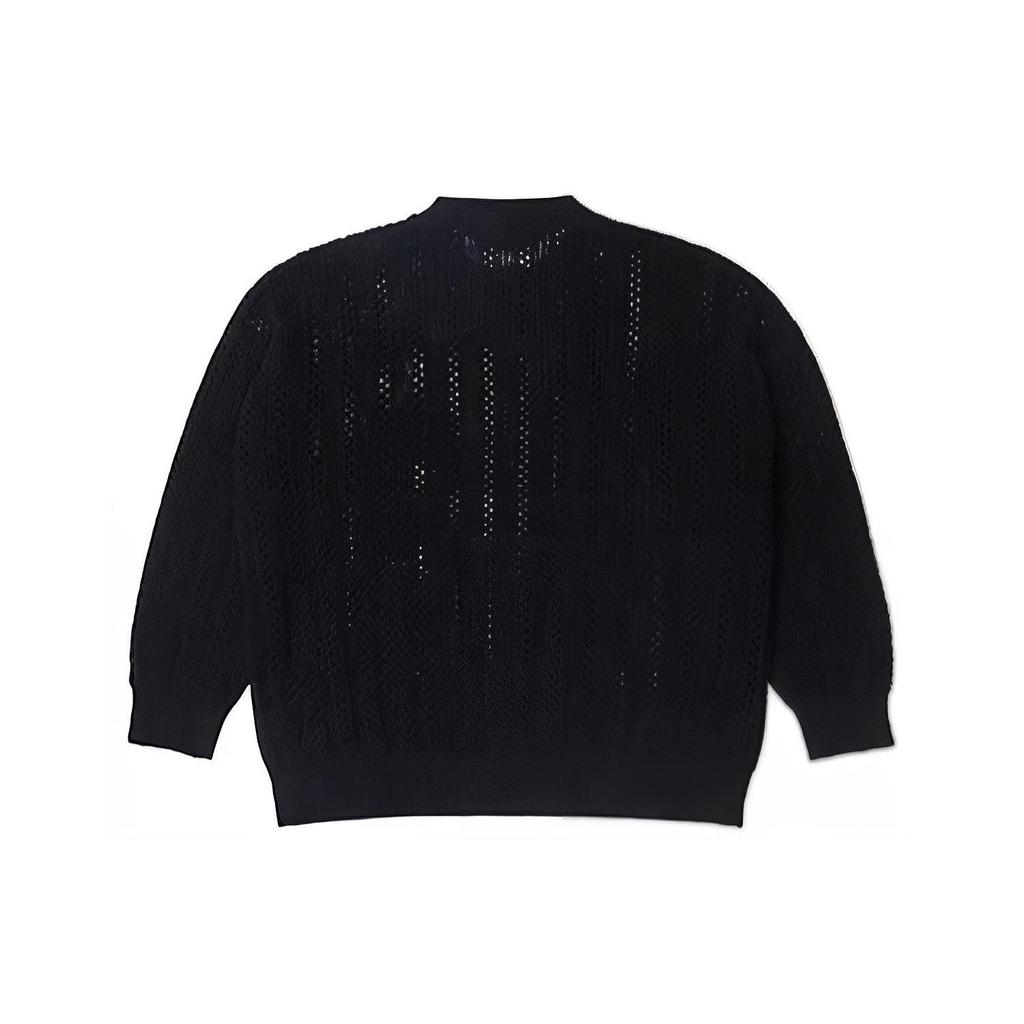 Li Ning Floral Print Round Neck Pullover Long Sleeve Knit Sweater Women Sweater Black AMBS068-2