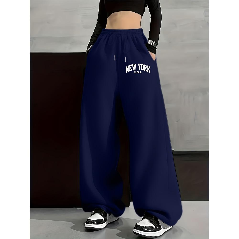 Women's Fleece Sweatpants Winter Warm Loose Waisted Trousers with Drawstring Straight Leg Tunic Joggers