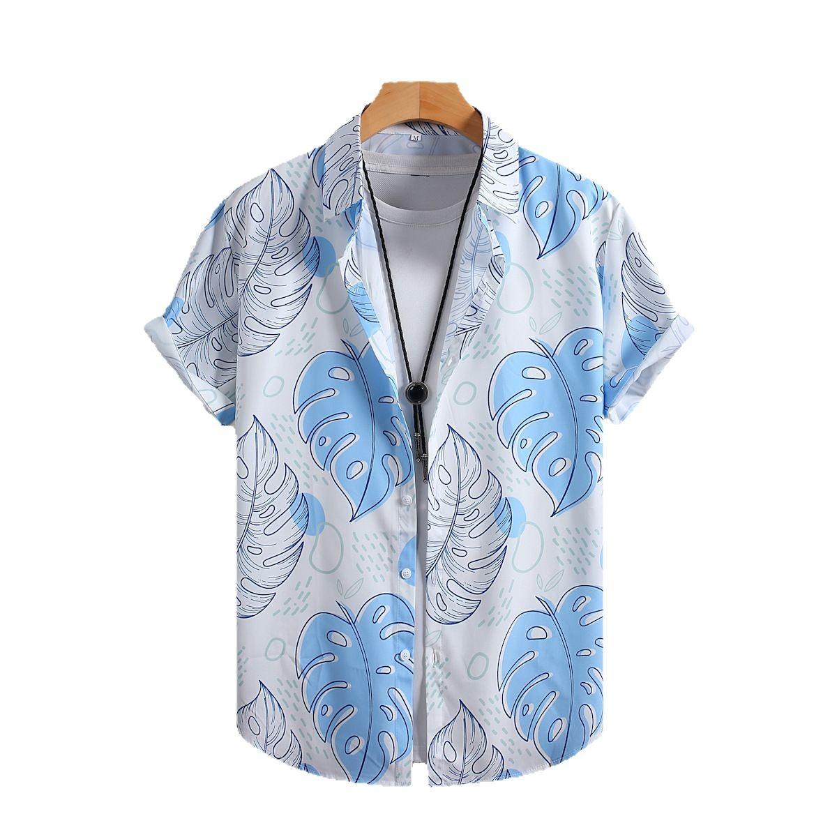 

Мужская рубашка с коротким рукавом, небесно-голубая рубашка с тропическим цветочным принтом для мужчин, гавайский стиль отдыха, лето 2025 г., новая коллекция M синий