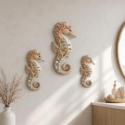3er-Set Seepferdchen Holz Wandbehang, Hawaiianischer Strandstil, Buchsbaum Gefertigt Tropische Party Dekoration, Küstenhaus Badezimmer Ornament, Geschenk für Strandliebhaber