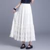 2026 Summer Women's Korean A-Line White Midi Skirt – High Waist, Lace Trim, Drape Design