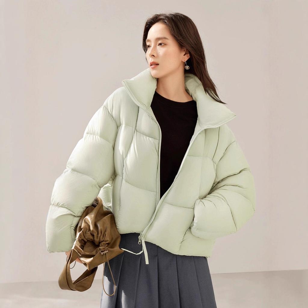 High-end European puff white duck down jacket women's stand-up collar short thickened small bread jacket winter coat