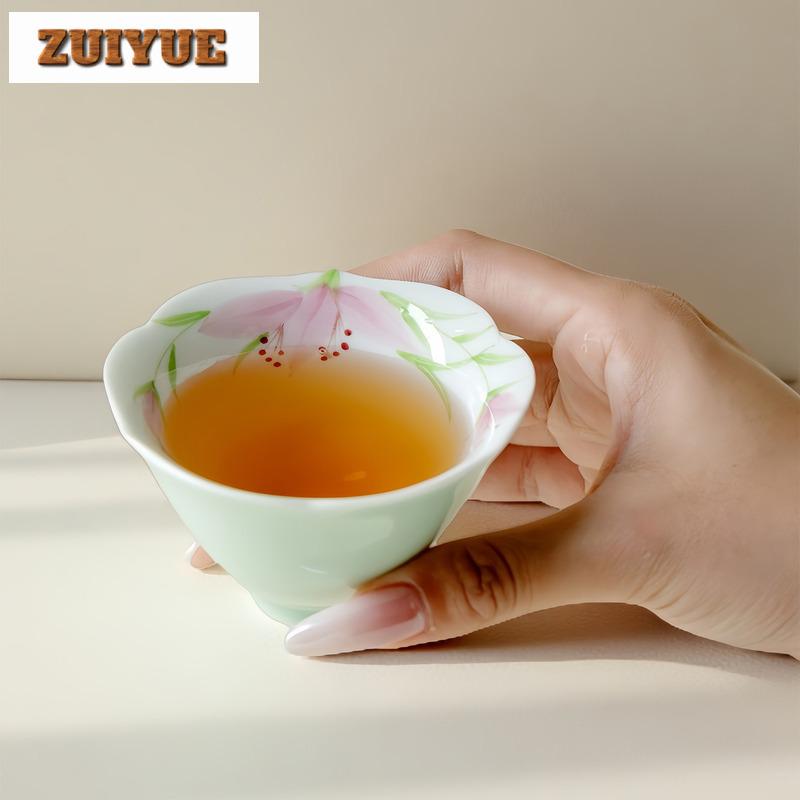 2pc/lot Hand-painted Wild Lily Teacup Retro Tea Bowl Sample Tea Cup Tea-tasting Personal Cup Jianzhan Master Cups Tea Items 85ml