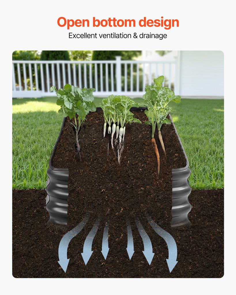 Metal Raised Garden Bed, 2.4 X 0.6 X 0.3 M Oval Outdoor Galvanized Planter Garden Box, Open Bottom Design, Large Planter Raised Bed for Growing