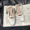 Premium high heels women's new summer fashion bow empty Mary Jane shoes silver light mouth wedge heel single shoes
