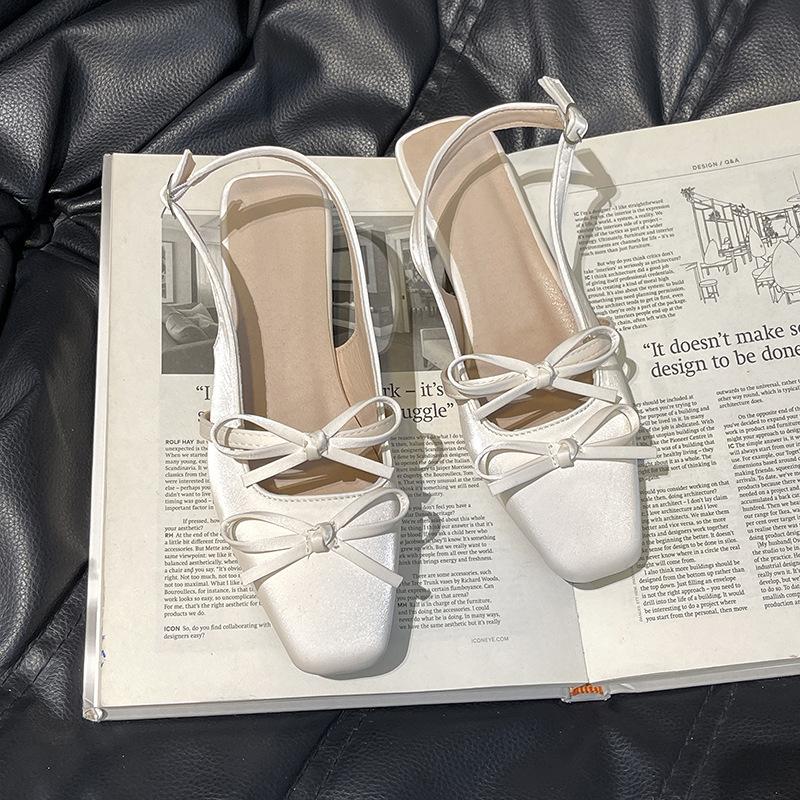 Premium high heels women's new summer fashion bow empty Mary Jane shoes silver light mouth wedge heel single shoes