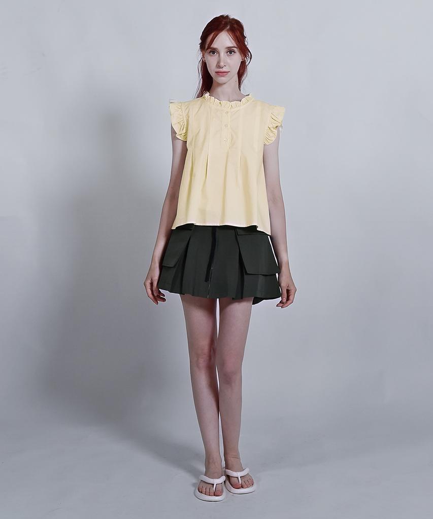 Keulleiseu Frill Neck Sleeveless Blouse_Green