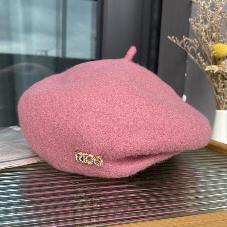 Hat Women's Winter Wool Knitted Artist's Hat British Vintage Student Beret New Three-dimensional Bud Hat Tide
