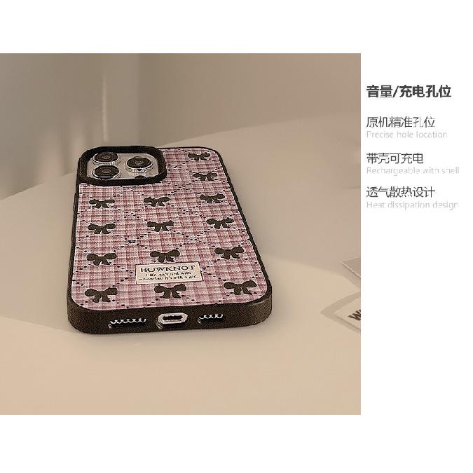 Korean-style Bowknot Plaid Phone Case for iPhone 16, 17 Pro Max, Sweet 11, Suitable for iPhone 15, Leather 13, Winter