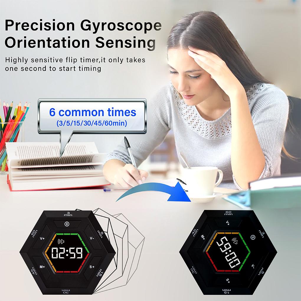 Sechseckiger Visueller Flip Elektronischer Timer Würfel LED Digitalanzeige Magnetischer Küchen-Timer Kinder Lern Lese Zeitmesswerkzeug