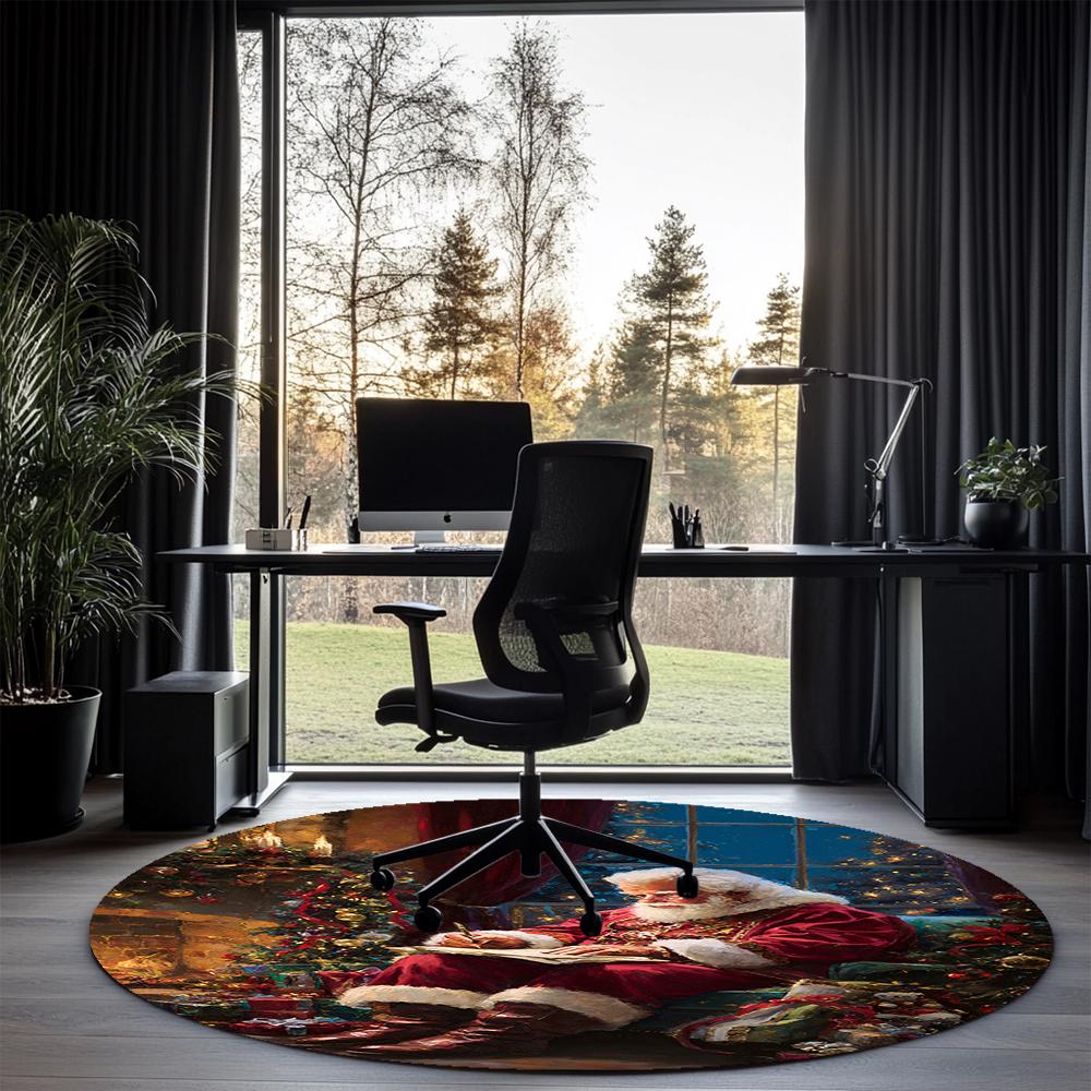 Christmas Santa Claus Printed Round Rug Carpet Chair Rug Area Rug Entryway Doormats,for Office Chair Living Room Bedroom Kitchen Room.