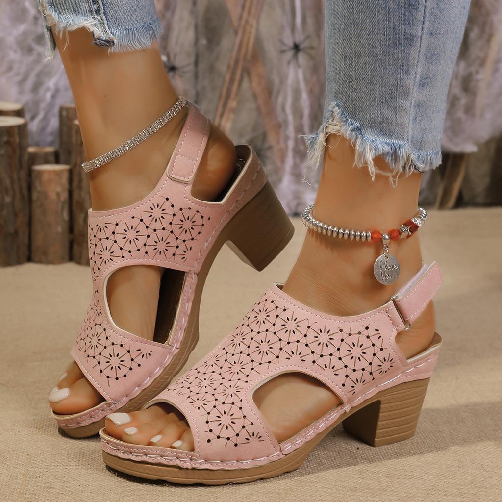 Fashion Summer New Thick High Heels Sandals Women Cross Band Fashion Beach Sandals Hook Loop Anti-Slip Platform Shoes Sandalias De Mujer