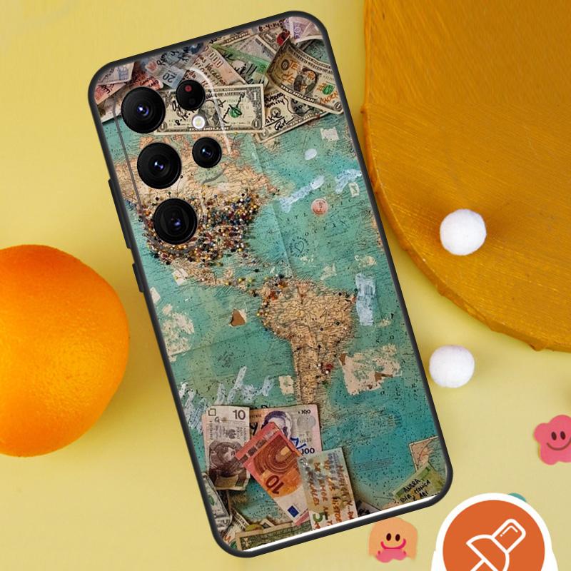 World Map Travel Phone Case For Samsung Galaxy S25 Ultra S24 S23 S22 S21 Ultra S9 S10 Plus S20 FE Funda Cover