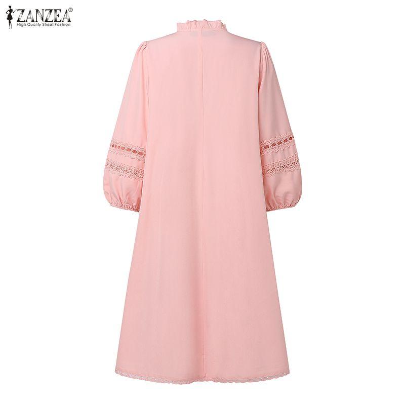 ZANZEA Women V-neck 3/4 Sleeve Loose Casual Bohemian Dress