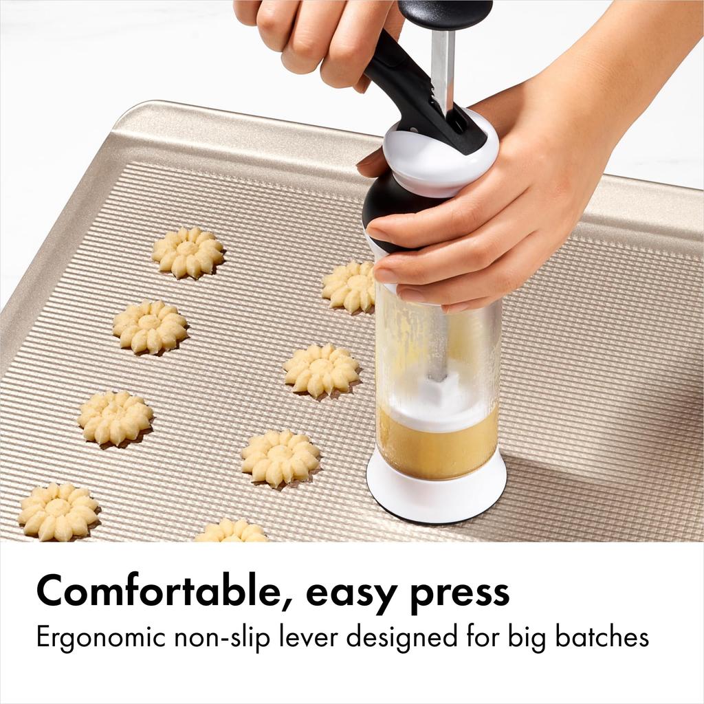 OXO Cookie Press with 12 Simply add dough and press the Discs lever.
