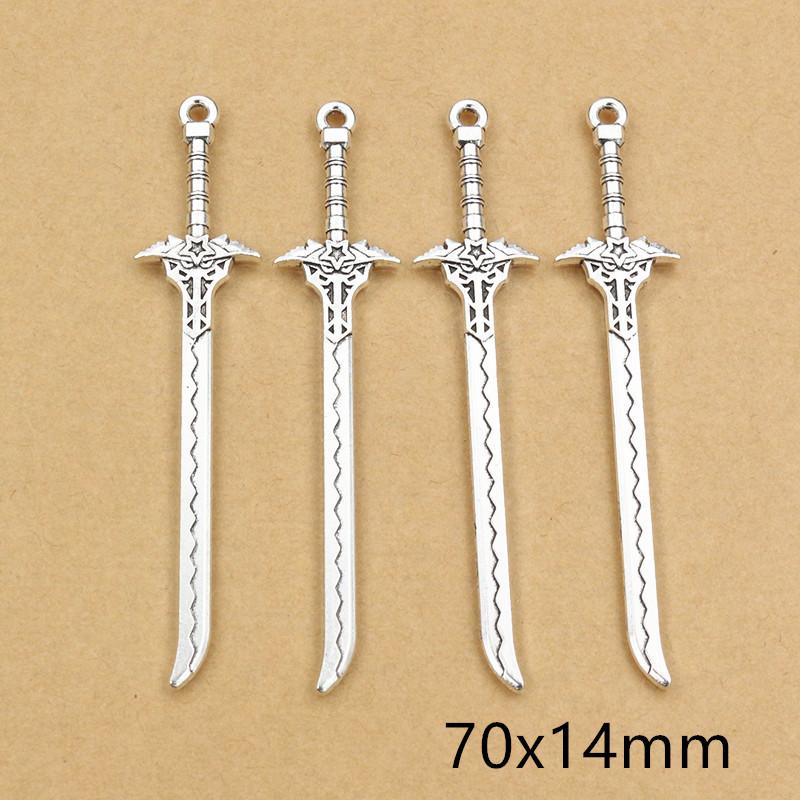 10pcs/lot Antique Silver Plated Sword Blade Charms Pedants DIY Jewelry Making Accessories Findings