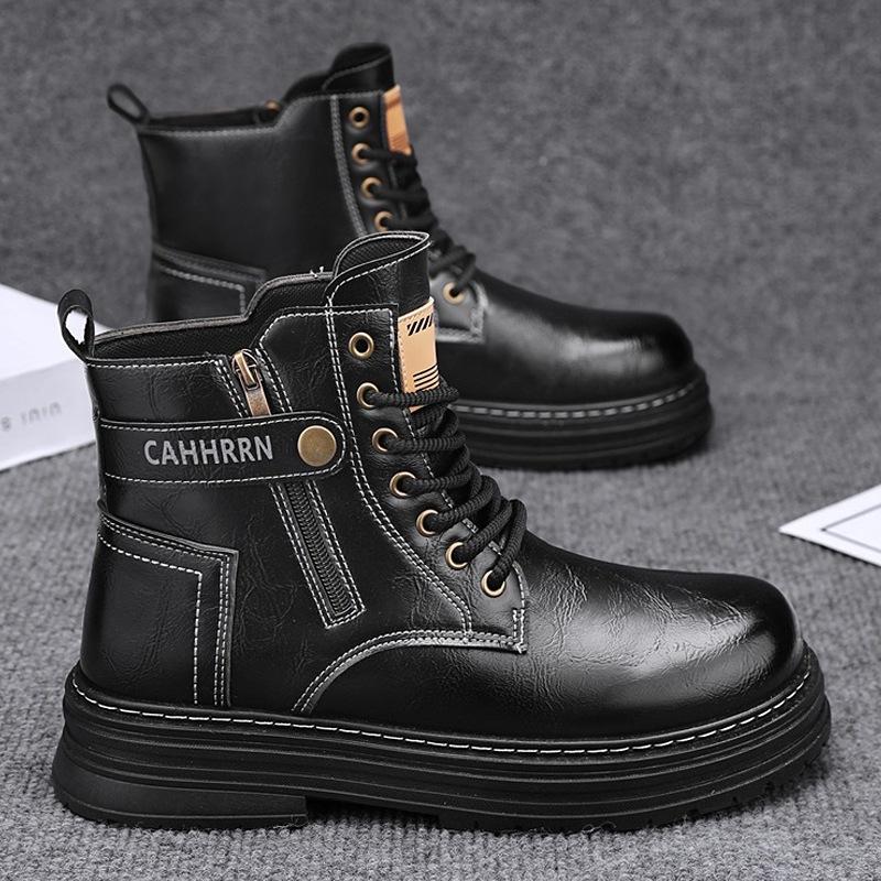 

Кожаные Боевые Ботильоны Мужские Зимние Плюшевые Снежные Ботинки На Все Случаи Жизни Мужская Модная Повседневная Обувь Классические Мотоциклетные Ботинки 44 чёрный