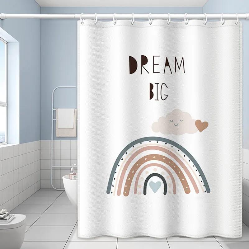 Cartoon Cute Cat Shower Curtain White Fabric Waterproof Polyester Bathroom Accessories Home Decor Bath Curtains Include Hooks