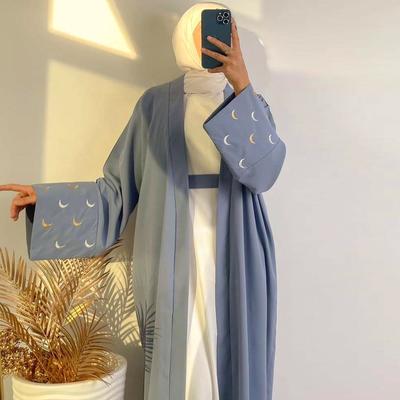 Ramadan Khimar Abaya Saudi Arabia Turkey Islam Embroidery Moon Muslim Cardigan Dress Prayer Clothes Dresses Women