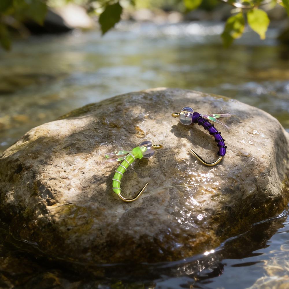 10 PIÈCES Nymphe Standard Midge pour la Pêche à la Mouche, Motif Truite pour Toute l'Année, Hameçon Doré sans Ardillon #16, Leurres d'Eau Douce pour la Pêche à la Mouche