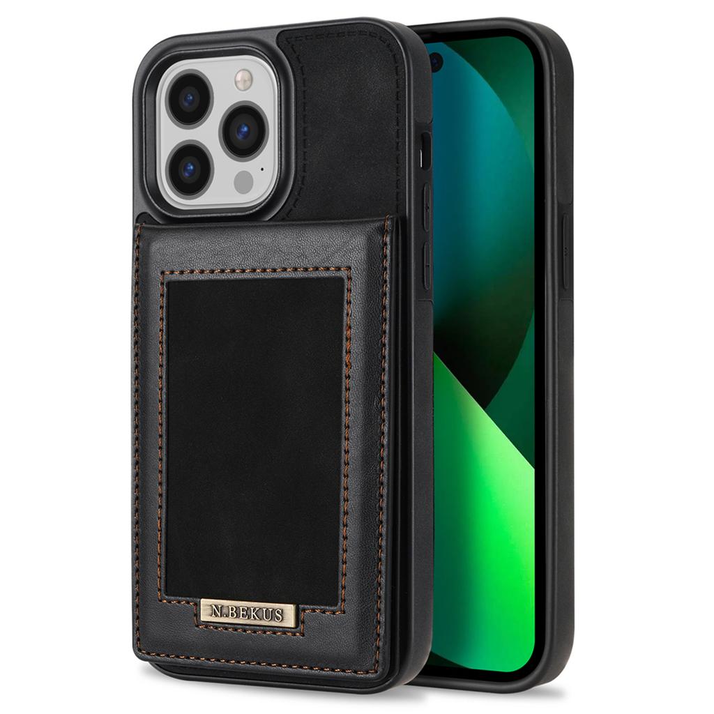 N.BEKUS For iPhone 16 Pro Kickstand Case RFID Blocking Leather+TPU Phone Cover with Card Slots