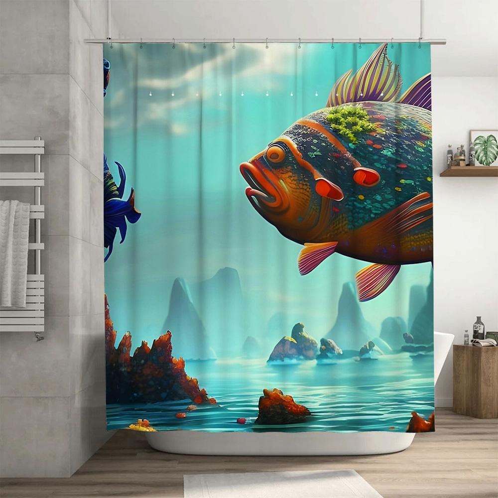 Modern Fish Design Shower Curtains made of Waterproof Polyester Fabric Great Addition for Bathroom Decor